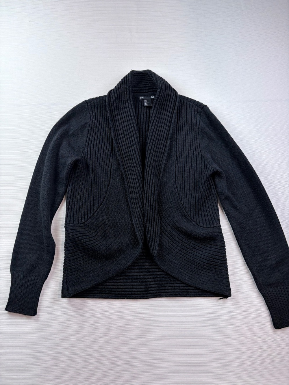 H&M Black Ribbed Shawl Collar Open-Front Cardigan